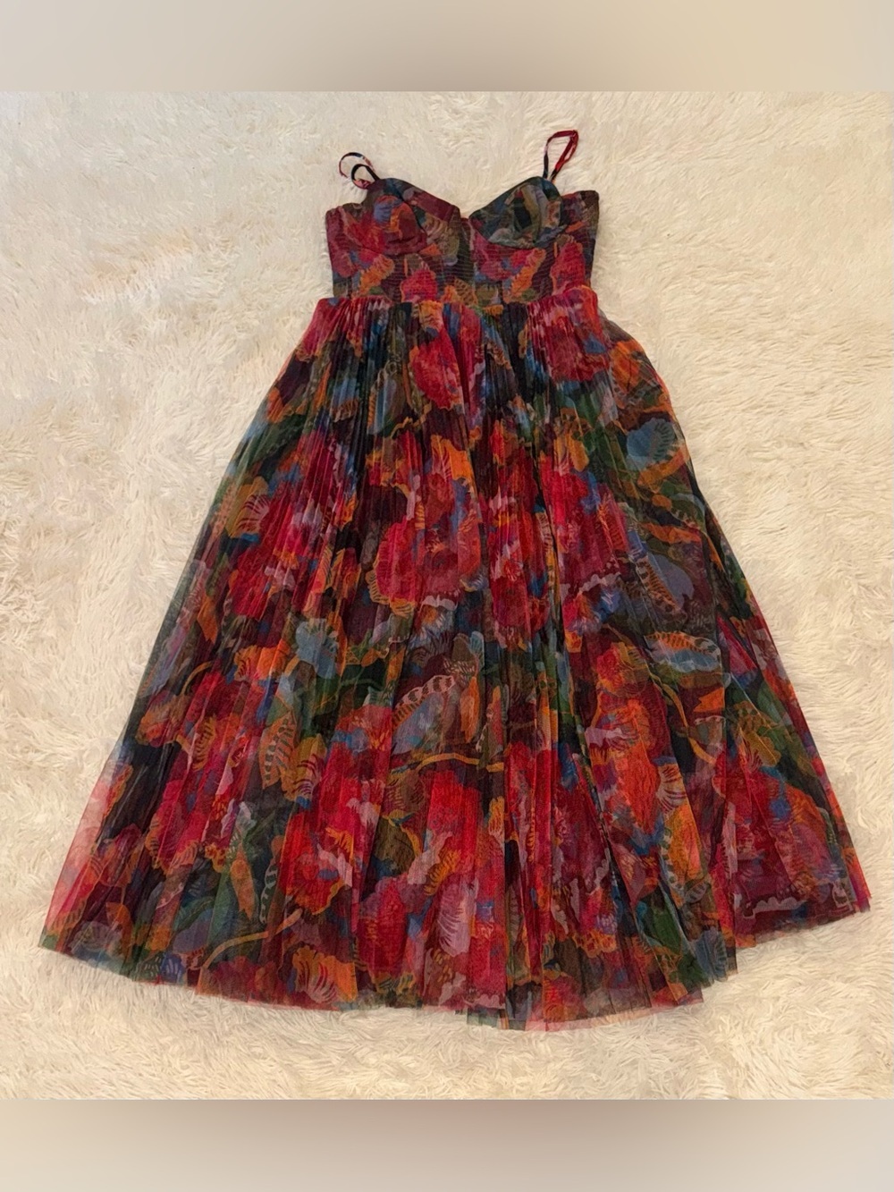 NEW HUTCH Brianna pleaded midi Gown Teal Hibiscus Sz L - Picture 4 of 9